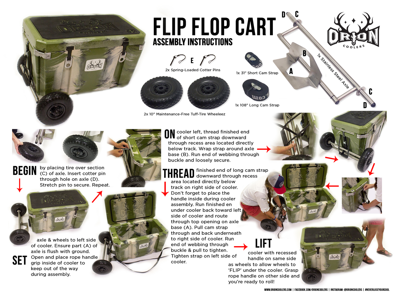 Orion cart, orion cooler, wheel, axle, towing, hauling, moveThe Snare Shop