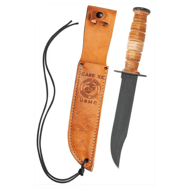 Case Knives Grooved Leather USMC Knife with Leather Sheath