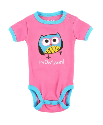 Lazy One Owl Yours Pink Infant Creeper