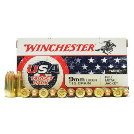 Winchester USA 9mm 115 Gr FMJ - 100 Rounds